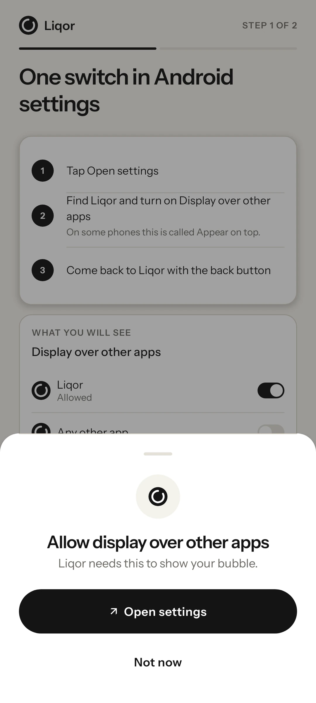 Overlay permission sheet